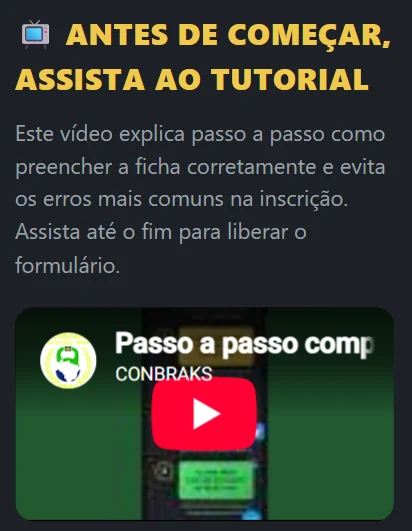 Print do site da CONBRAKS com o título “Antes de começar, assista ao tutorial” e o vídeo “Passo a passo” logo abaixo